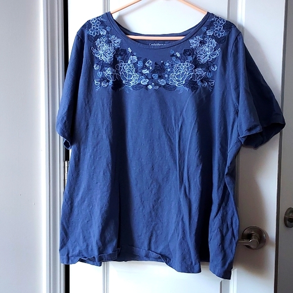 Croft & Barrow short sleeve top with embroidery blue 3x - Picture 1 of 10